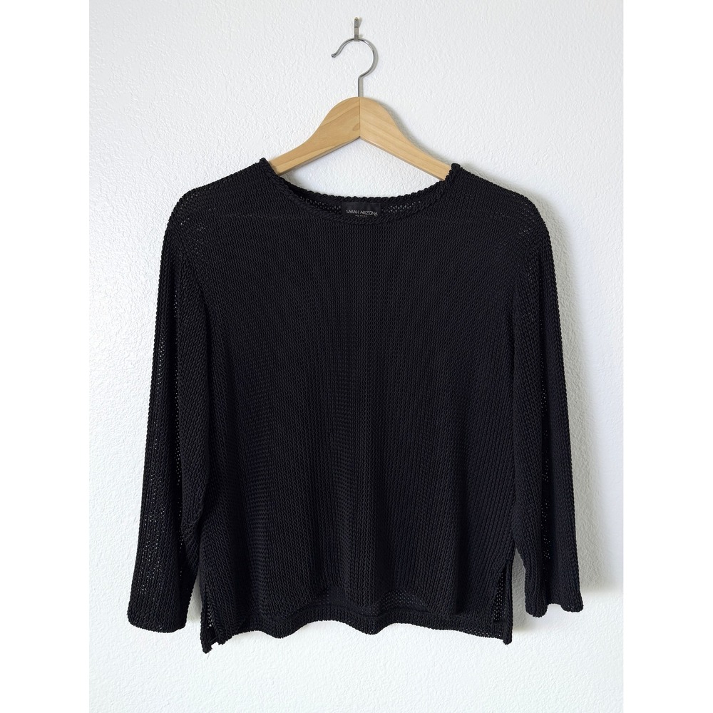 Vintage Sarah Arizona Black Open Knit Top 90s Minimalist USA Made Petite Small